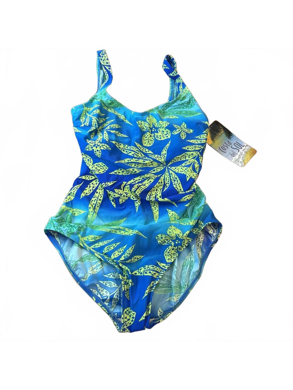 Costa del Sol Blue Tropical One-Piece Swimsuit Size 14 Blue Green Summer NWT